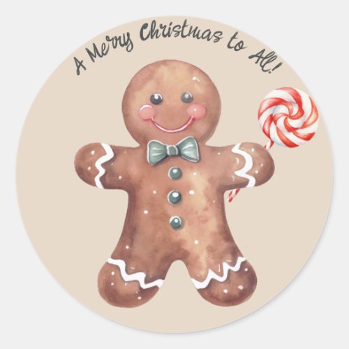 Gingerbread Man Candy Cane Pop Classic Round Sticker