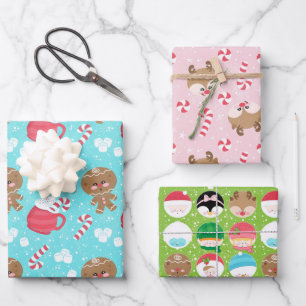 Gingerbread Man, Candy Cane Reindeer & Christmas Wrapping Paper Sheets