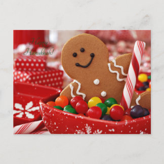 gingerbread man candycane stick holiday postcard