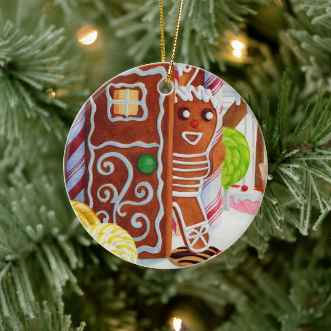 GINGERBREAD MAN Ceramic Circle Ornament (Tree)