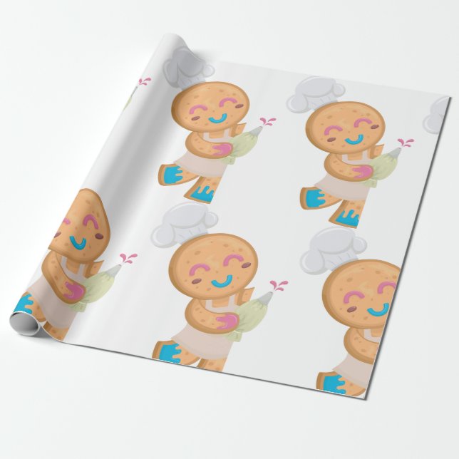 Gingerbread Man Chef with Piping Bag Wrapping Paper (Unrolled)
