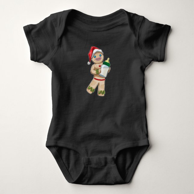 Gingerbread man Christmas Baby bottle Bodysuit (Front)