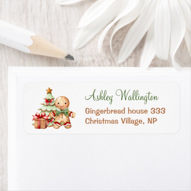 Gingerbread Man Christmas Baby Shower Address Label (Insitu)