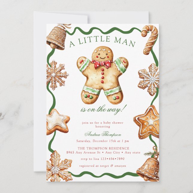 Gingerbread Man | Christmas Baby Shower   Invitation (Front)