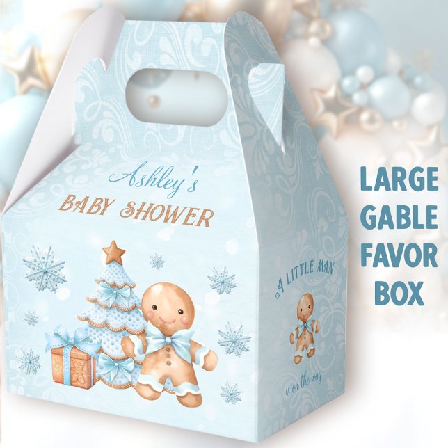 Gingerbread Man Christmas Baby Shower Large Gable Favor Boxes (Gingerbread Man Large Gable Favor Boxes - You can choose from 3 sizes of these gable favor boxes)