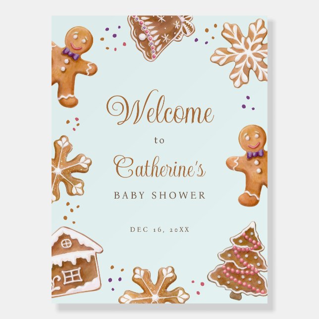 Gingerbread Man Christmas Baby Shower Welcome Sign (Front)