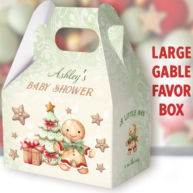 Gingerbread Man Christmas Boy Baby Shower Large Favor Boxes (Gingerbread Man Large Gable Favor Boxes - You can choose from 3 sizes of these gable favor boxes)