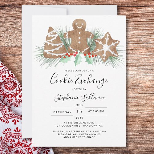 Gingerbread Man Christmas Cookie Exchange Party In Invitation