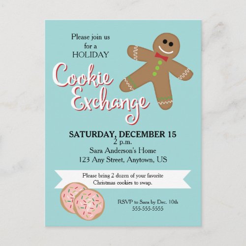 Gingerbread Man Christmas Cookie Exchange Party Invitation Postcard