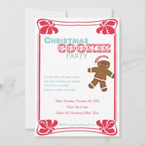 Gingerbread Man Christmas Cookie Party Invitation