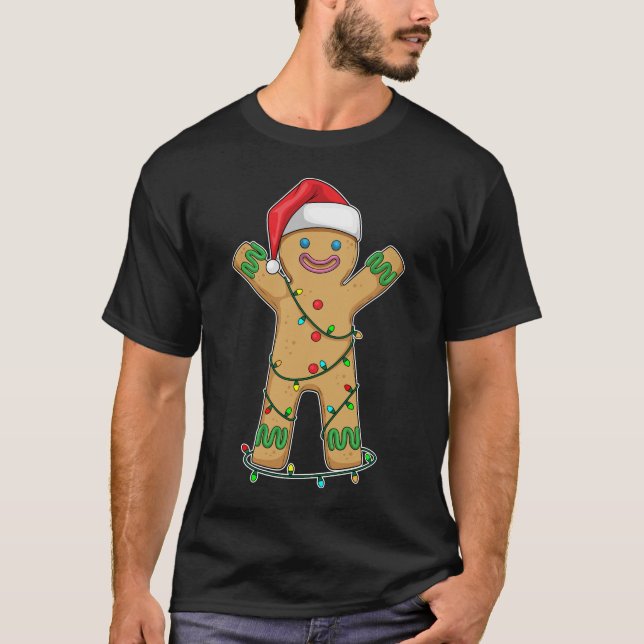 Gingerbread man Christmas Fairy lights T-Shirt (Front)