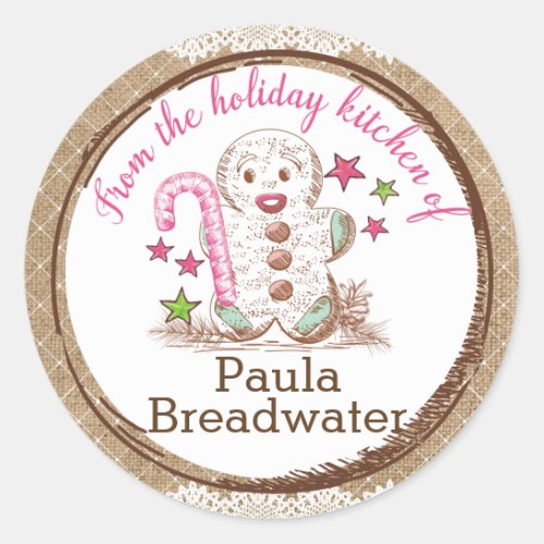 Gingerbread man Christmas from the kitchen of Classic Round Sticker