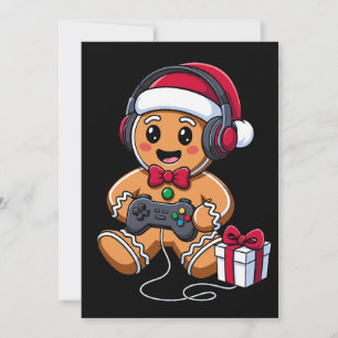 Gingerbread Man Christmas Gamer Headphones Gift Invitation