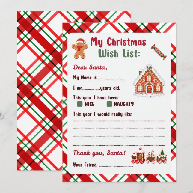 Gingerbread Man Christmas Letter to Santa  Invitation (Front/Back)