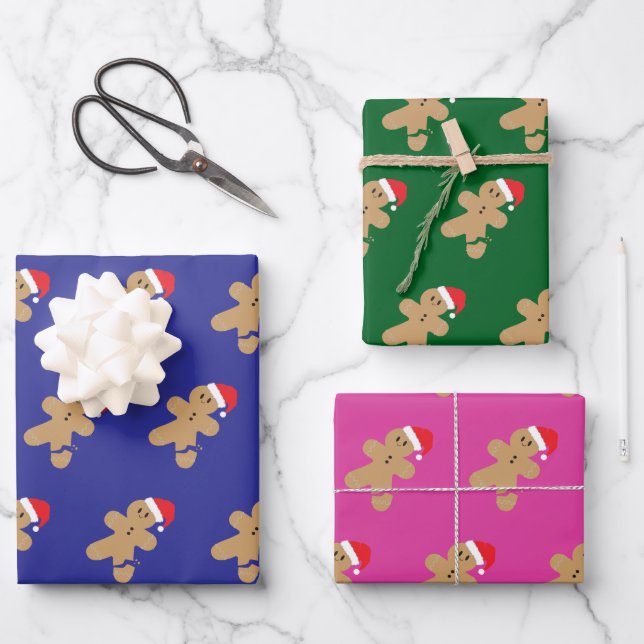Gingerbread Man Christmas Pattern  Wrapping Paper Sheets (Front)
