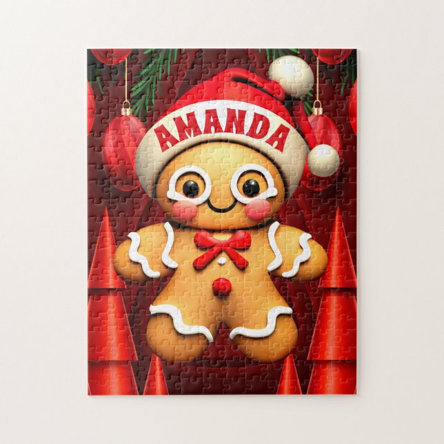 Gingerbread Man Christmas Personalized Kids Jigsaw Puzzle (Vertical)
