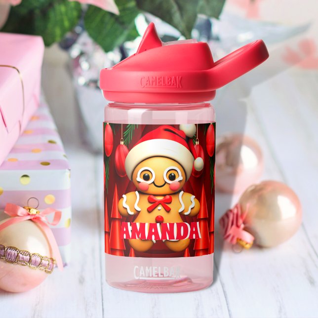 Gingerbread Man Christmas Personalized Kids Name Water Bottle (Creator Uploaded)