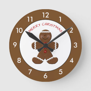 Gingerbread Man Christmas Personalized Round Clock