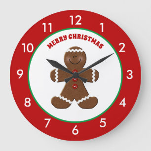 Gingerbread Man Christmas Personalized Round Clock