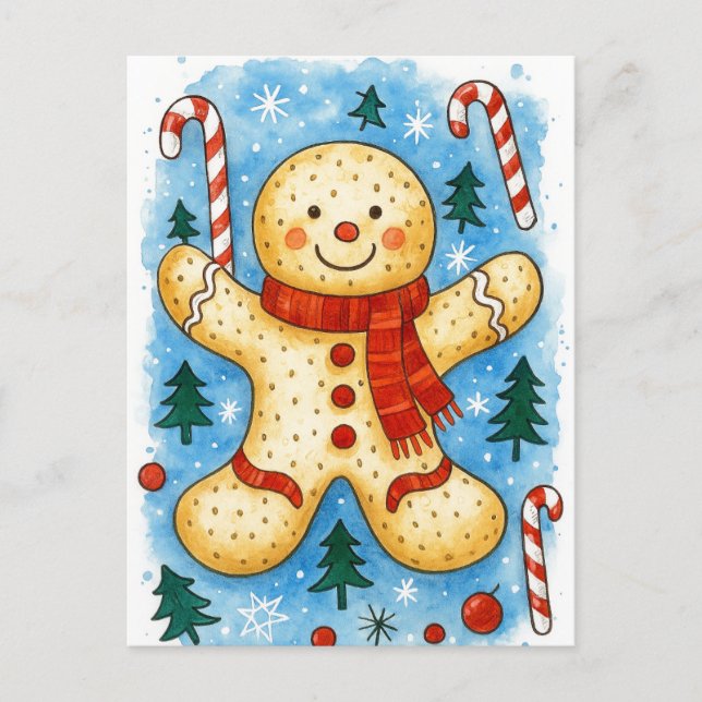 Gingerbread Man Christmas Postcard (Front)