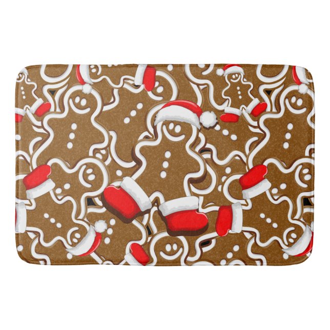 Gingerbread Man Christmas Santa Claus Bath Mat (Front)