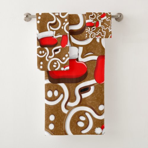 Gingerbread Man Christmas Santa Claus Bath Towel Set