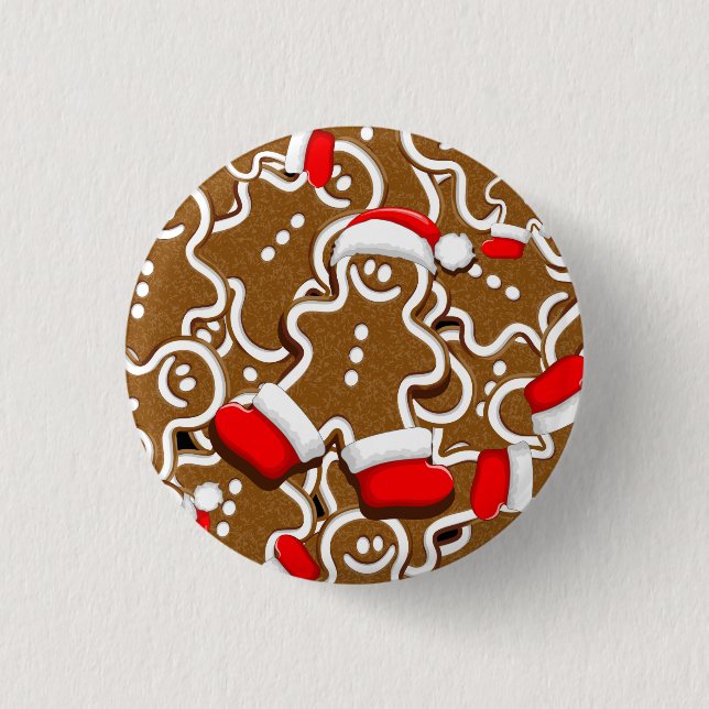 Gingerbread Man Christmas Santa Claus Button (Front)