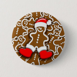 Gingerbread Man Christmas Santa Claus Button