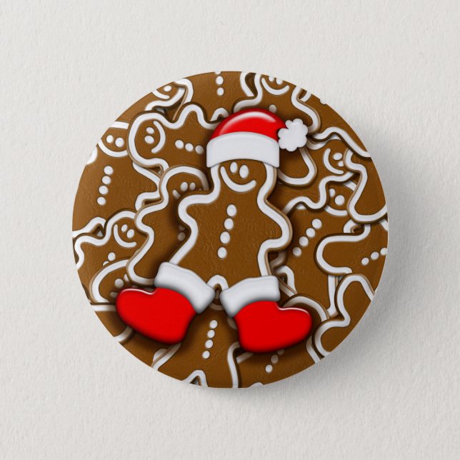 Gingerbread Man Christmas Santa Claus Button (Front)