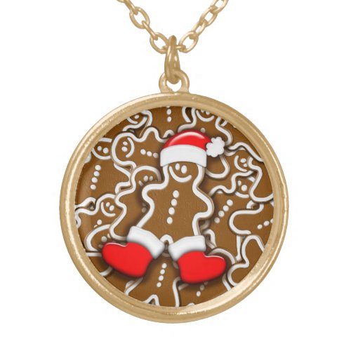 Gingerbread Man Christmas Santa Claus Gold Plated Necklace