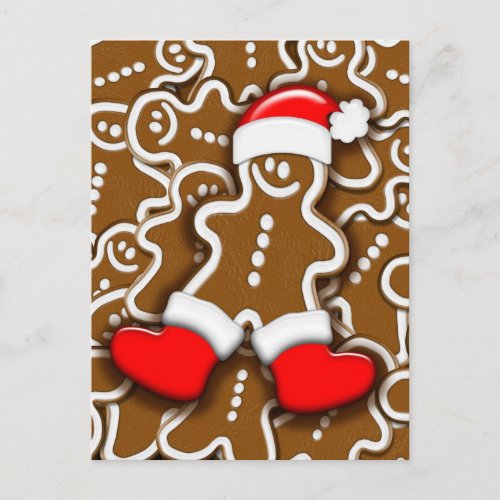 Gingerbread Man Christmas Santa Claus Holiday Postcard