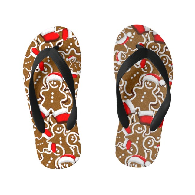 Gingerbread Man Christmas Santa Claus Kid's Flip Flops (Footbed)