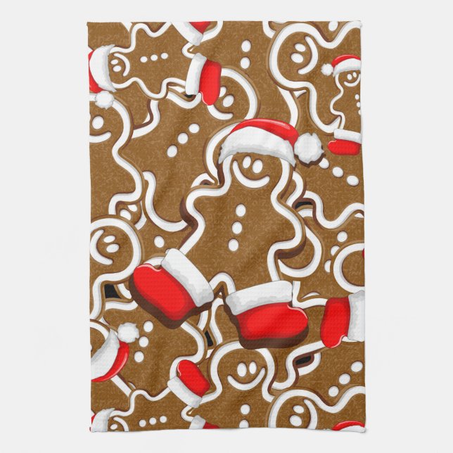 Gingerbread Man Christmas Santa Claus Kitchen Towel (Vertical)