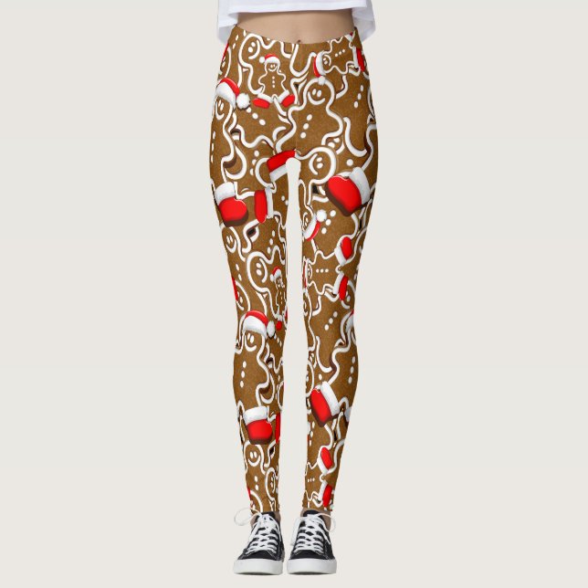 Gingerbread Man Christmas Santa Claus Leggings (Front)