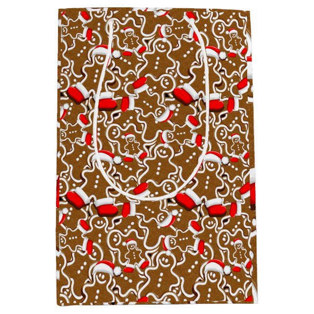 Gingerbread Man Christmas Santa Claus Medium Gift Bag (Front)