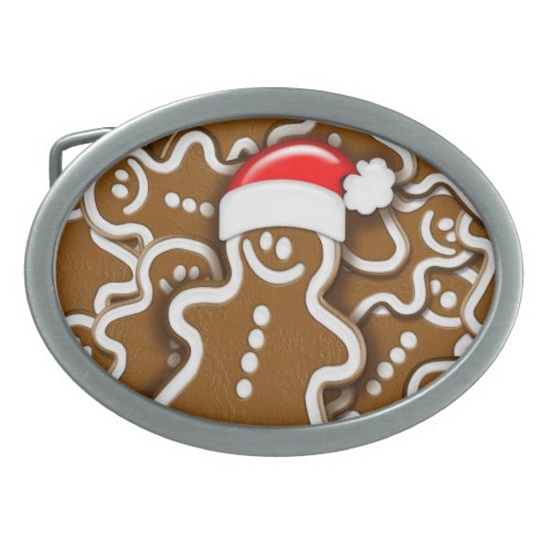 Gingerbread Man Christmas Santa Claus Oval Belt Buckle