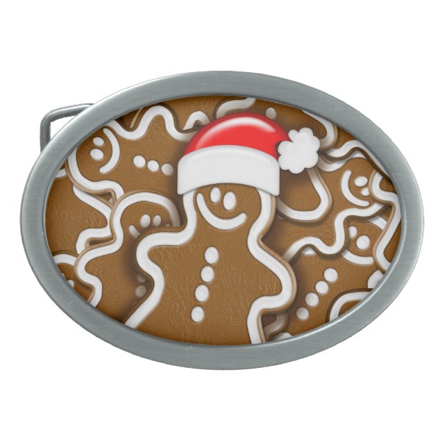 Gingerbread Man Christmas Santa Claus Oval Belt Buckle (Front)
