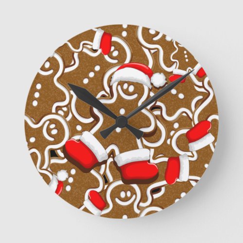 Gingerbread Man Christmas Santa Claus Round Clock