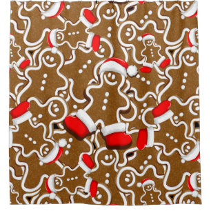 Gingerbread Man Christmas Santa Claus Shower Curtain