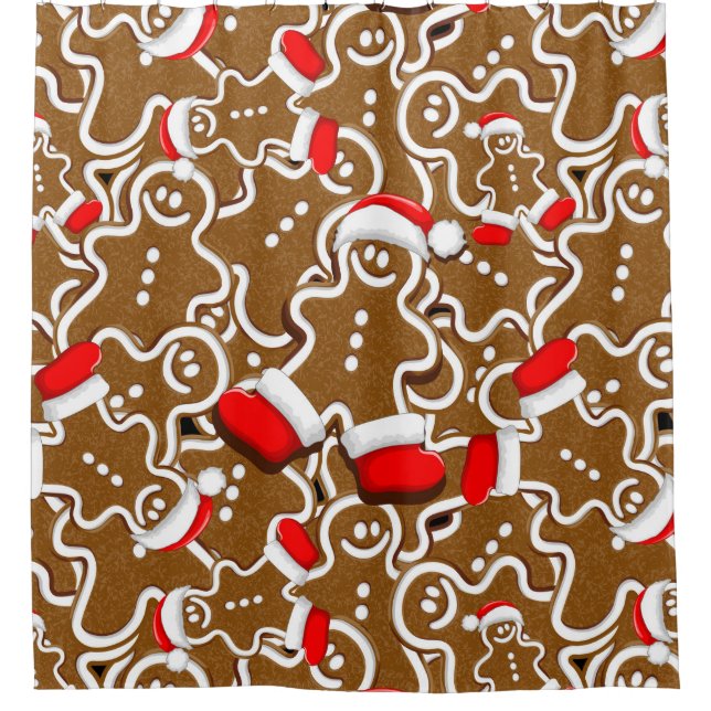 Gingerbread Man Christmas Santa Claus Shower Curtain (Front)