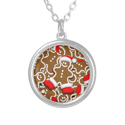 Gingerbread Man Christmas Santa Claus Silver Plated Necklace