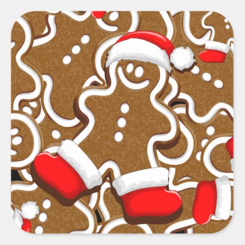 Gingerbread Man Christmas Santa Claus Square Sticker