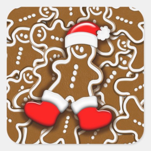 Gingerbread Man Christmas Santa Claus Square Sticker