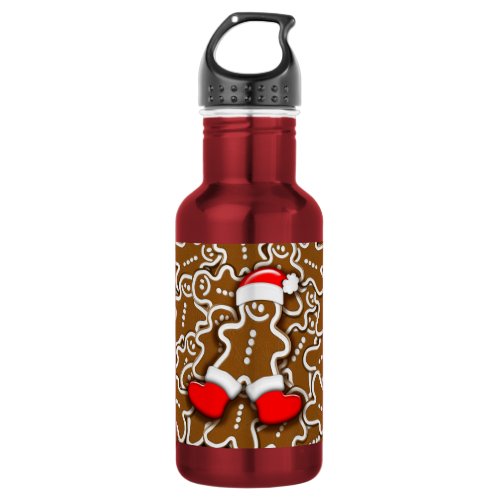 Gingerbread Man Christmas Santa Claus Stainless Steel Water Bottle