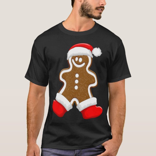 Gingerbread Man Christmas Santa Claus T-Shirt (Front)
