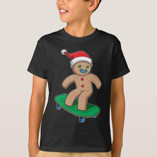 Gingerbread man Christmas Skateboard T-Shirt (Front)