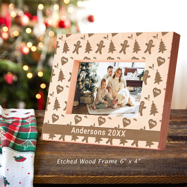 Gingerbread Man, Christmas Tree, Hearts & Name 6x4 Engraved Frames (Gingerbread Man, Christmas Tree, Hearts & Name 6x4 Etched Frames)