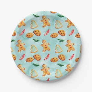Gingerbread Man Christmas Tree Pattern Paper Plates