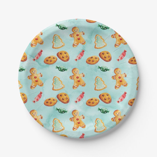 Gingerbread Man Christmas Tree Pattern Paper Plates (Front)
