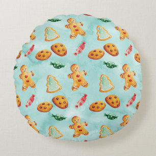 Gingerbread Man Christmas Tree Pattern Round Pillow